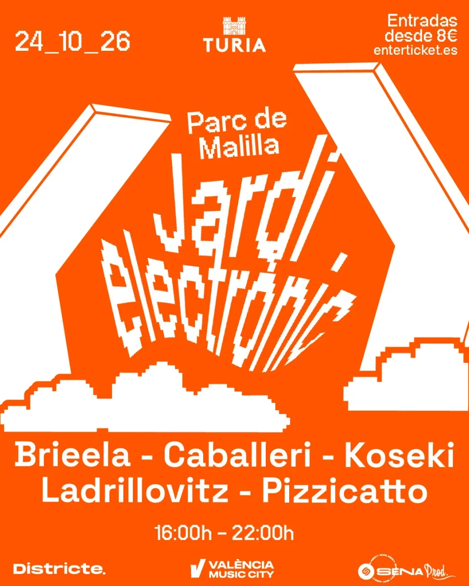 Cartel de Jardí Electrònic del 24 de octubre de 2026 en Malilla, de 16:00 a 22:00, con cinco DJs