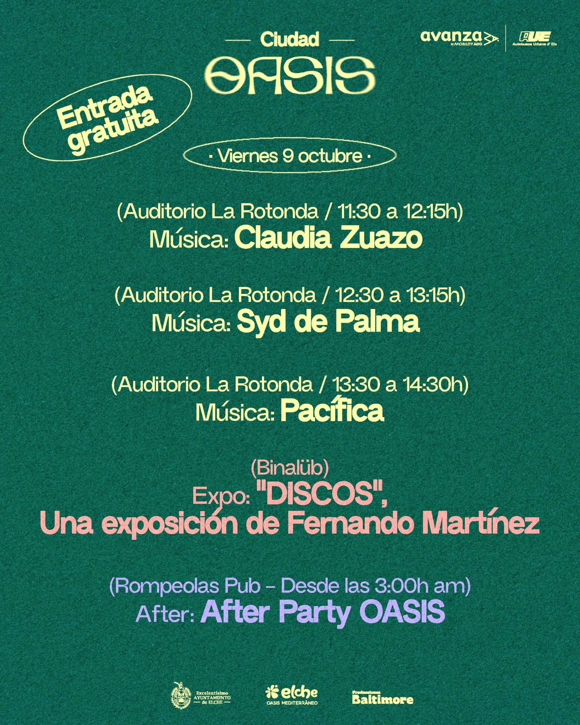 Cartel oficial de los conciertos gratuitos de Ciudad Oasis del viernes 9 de octubre