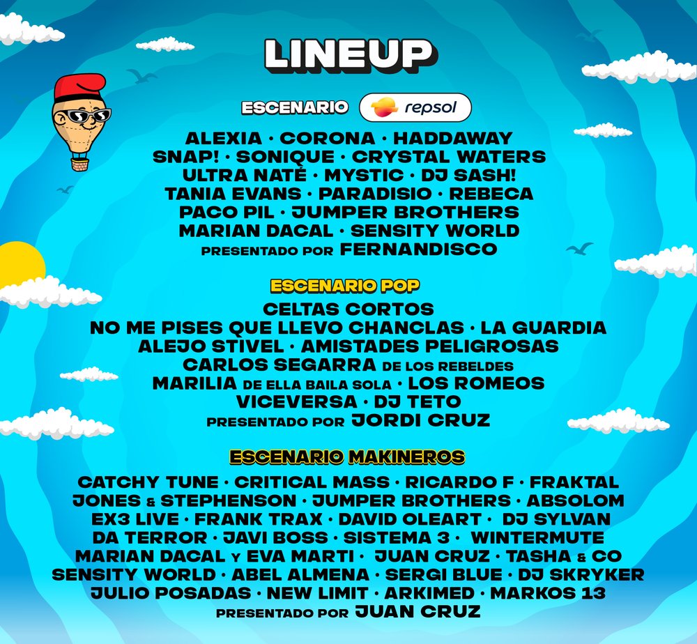 Cartel actualizado de Love The 90s Barcelona 2026 con los artistas de los escenarios Repsol, Pop y Makineros