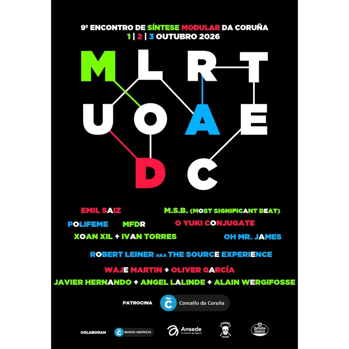 Cartel oficial del noveno Modulartec con artistas y fechas del 1 al 3 de octubre de 2026