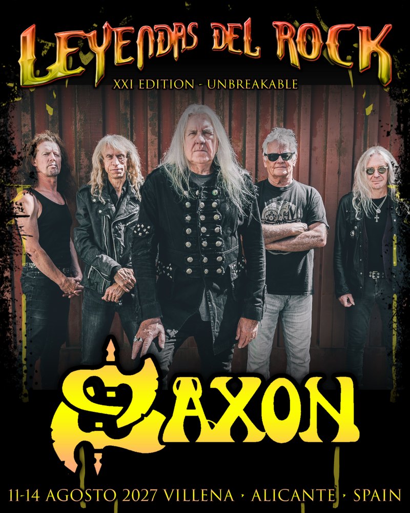 Imagen oficial del anuncio de Saxon como cabeza de cartel del sábado de Leyendas del Rock 2027 en Villena