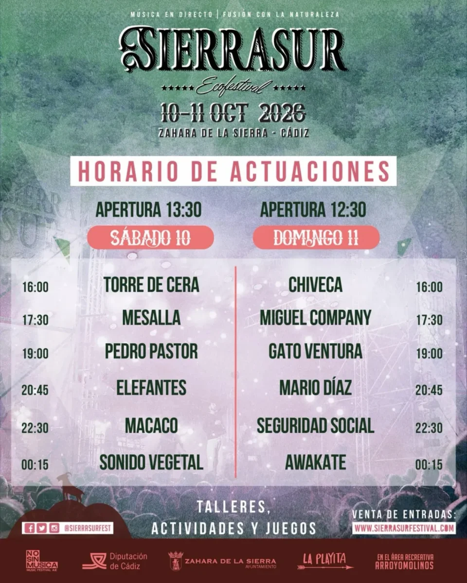 Cuadrante oficial de actuaciones de Sierra Sur 2026