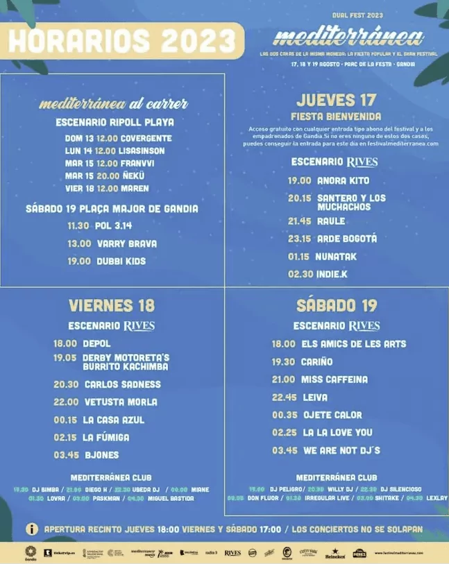 horarios mediterranea festival