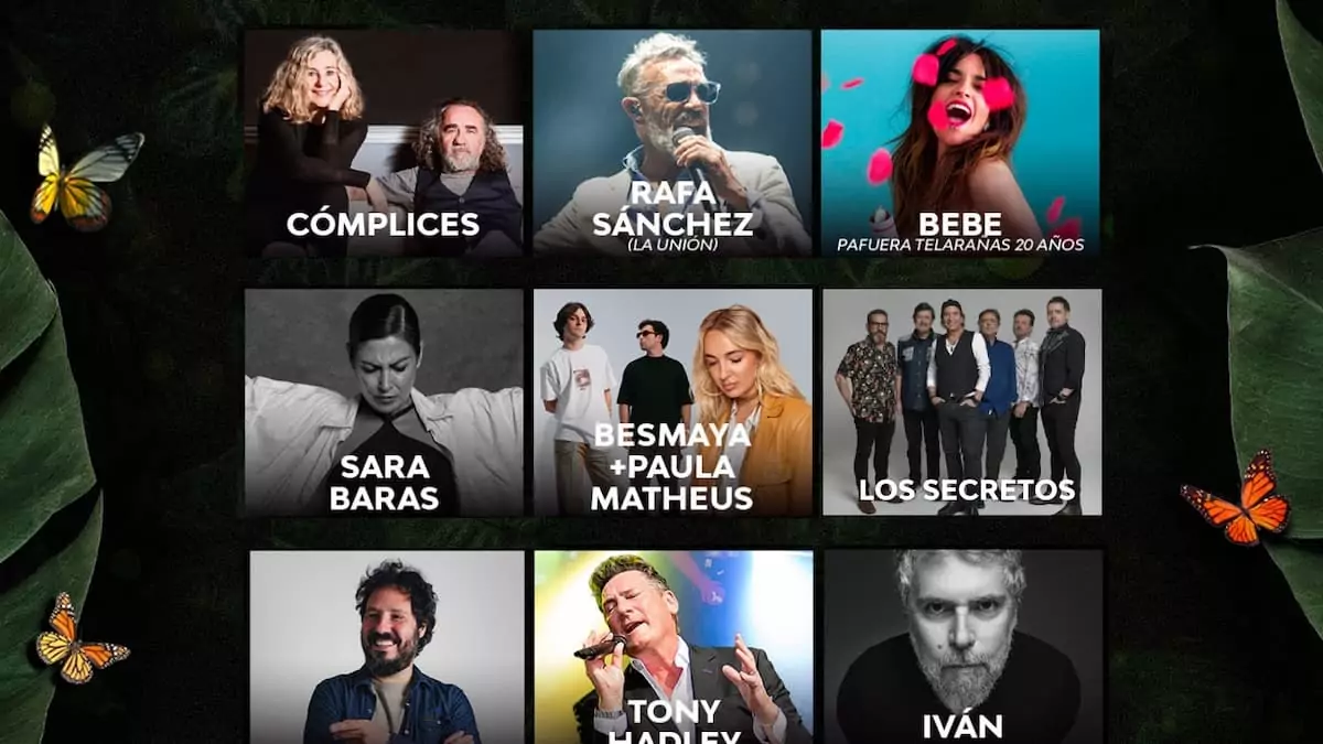 Cartel de Noches Mágicas 2025 con artistas como Los Secretos, Paula Mattheus, Besmaya, Rafa Sánchez y más.