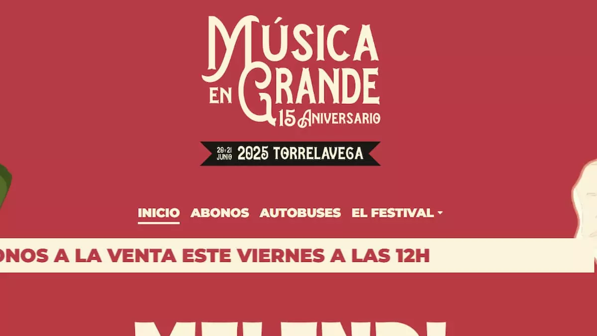 Cartel del festival Música en Grande 2025 en Torrelavega, anunciando la venta de abonos el viernes a las 12h.