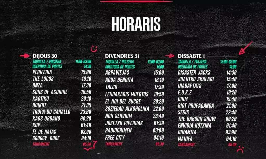 Horarios Pintor Rock 2025